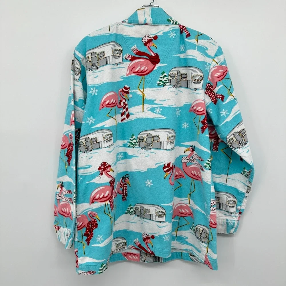 Nick & Nora Pajamas Medium Flannel Flamingo Airstream‎ Camper Set Coastal Boho